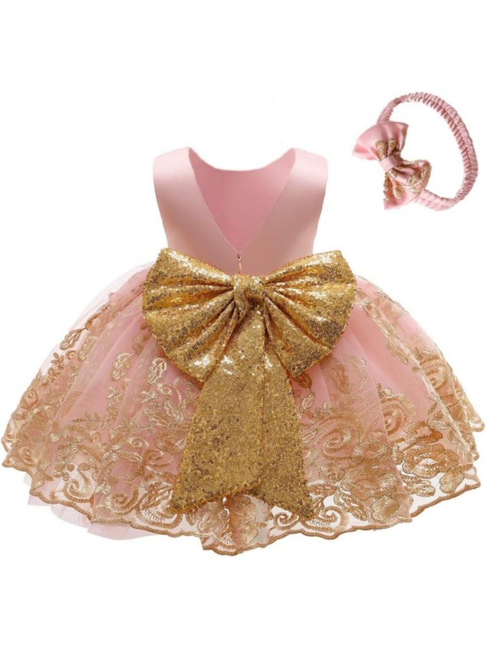 Baby Girls' Lace Embroidery Pageant Dress with Headband | Toddler Formal Wear